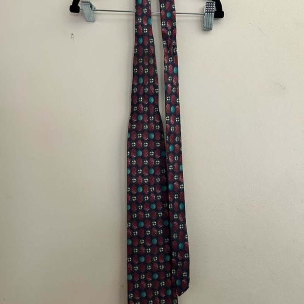 Vintage Dior Maroon and Turquoise Geometric Tie